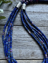 Load image into Gallery viewer, Sterling Silver Multi Strand Stone Lapis Purple Charoite Bead Necklace. 26 inch