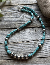 Load image into Gallery viewer, Sterling Silver Blue Turquoise W Pearls Bead Necklace 18 inch