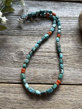 Load image into Gallery viewer, Sterling Silver Turquoise Nuggets Spiny Oyster Multi Stone Bead Necklace 18 inch