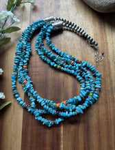 Load image into Gallery viewer, Sterling Silver Multi Strand Stone Blue Turquoise Bead Necklace. 24 inch