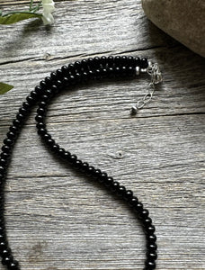 Southwestern 925 Sterling Silver Black Onyx W Pearls Bead Necklace. 18 inch