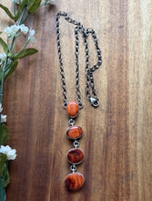 Load image into Gallery viewer, Navajo Sterling Silver Orange Spiny Oyster Lariat Chain Necklace C Shorty