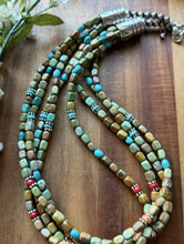 Load image into Gallery viewer, Sterling Silver Multi Strand Blue Green Turquoise Pearls Bead Necklace 22 Inch