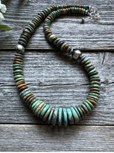 Load image into Gallery viewer, Sterling Silver Graduated Green Turquoise Bead Necklace. 18 inch