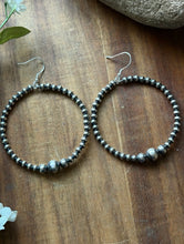 Load image into Gallery viewer, Southwestern Graduated Sterling Silver Pearls Bead Hoop Earrings. Gift. 3 Inch