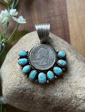 Load image into Gallery viewer, Navajo Sterling Silver Turquoise Quarter Dollar Coin Pendant. KY