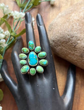 Load image into Gallery viewer, Navajo Sterling Silver Sonoran Gold Turquoise Cluster Ring Size 9 Geneva