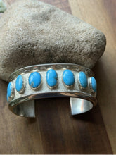 Load image into Gallery viewer, Navajo Native American Sterling Silver Blue Turquoise Row Cuff Bracelet PC