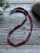 Load image into Gallery viewer, Southwestern Sterling Silver Red Coral W Pearls Bead Necklace 18 inch Gift