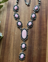 Load image into Gallery viewer, Navajo Handmade Sterling Silver Pink Conch Lariat Pearls Chain Bead Necklace E
