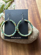 Load image into Gallery viewer, Sterling Silver Green Turquoise Heishi Bead Loop Hoop Earrings.