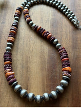Load image into Gallery viewer, Sterling Silver Graduated Purple Spiny Oyster Pearls Bead Necklace 22 Inch
