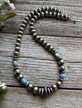 Load image into Gallery viewer, Sterling Silver Golden Hill Turquoise Nuggets W Pearls Bead Necklace. 18 inch