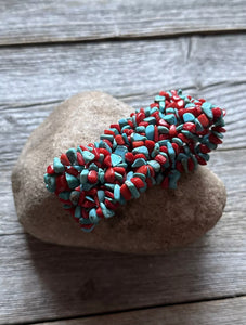 Blue Turquoise Coral Nuggets 7 Inch Stretch Elastic Stretchy Bead Bracelet Gift