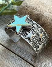 Load image into Gallery viewer, Sunshine Reeves 925 Sterling Silver Star Stamped Cuff Bracelet Native American