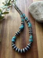 Load image into Gallery viewer, Sterling Silver Blue Turquoise W Flat Saucer Pearls Bead Necklace. 18 inch
