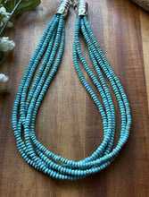 Load image into Gallery viewer, Sterling Silver Multi Strand Blue Turquoise Bead Choker Necklace. 16 inch. Gift