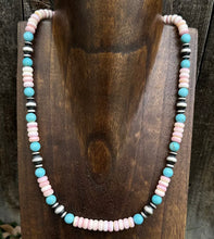 Load image into Gallery viewer, Sterling Silver Pink Conch Blue Turquoise Bead Necklace 20 Inch. Gift