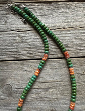 Load image into Gallery viewer, Sterling Silver Green Turquoise Orange Spiny Oyster Bead Necklace. 18 inch
