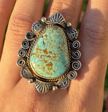 Load image into Gallery viewer, Navajo Sterling Silver Number 8 Turquoise Adjustable Ring Etta Enditto Gift