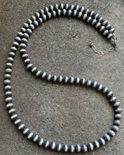 Load image into Gallery viewer, 8mm 26 Inch 925 Sterling Silver Oxidized Pearls Bead Necklace Southwestern