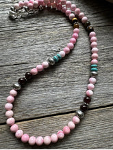Load image into Gallery viewer, Southwestern 925 Sterling Silver Multi Stone Pink Conch Bead Necklace 18 Inch