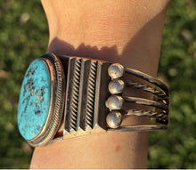 Load image into Gallery viewer, Navajo Native American Sterling Silver Blue Turquoise Cuff Bracelet Martinez