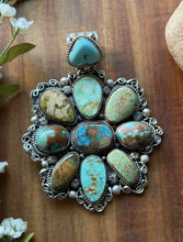 Load image into Gallery viewer, Navajo Sterling Silver Blue Green Royston Turquoise Cluster Handmade Pendant CY