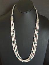 Load image into Gallery viewer, Sterling Silver Pink Conch Turquoise Pearls Multi Strand Bead Necklace. 30 Inch