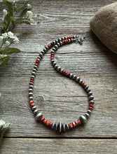Load image into Gallery viewer, Red Spiny Oyster Multi Graduated Sterling Silver Pearls Bead Necklace 18 inch