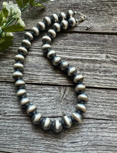 Load image into Gallery viewer, 14mm 30 Inch 925 Sterling Silver Oxidized Pearls Bead Necklace Southwestern