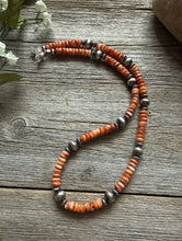 Load image into Gallery viewer, Sterling Silver Orange Spiny Oyster W Pearls Bead Necklace 18 inch
