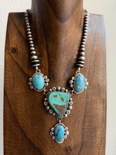 Load image into Gallery viewer, Navajo Sterling Silver Turquoise Lariat Pearls Chain Bead Necklace K Yazzie