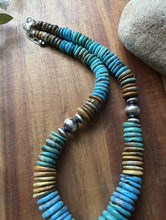 Load image into Gallery viewer, Sterling Silver Graduated Blue Green Turquoise Bead Necklace. 18 inch Gift