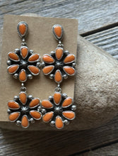 Load image into Gallery viewer, Navajo 925 Sterling Silver Orange Spiny Oyster  Cluster Handmade Earrings LY
