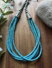 Load image into Gallery viewer, Sterling Silver Multi Strand Blue Turquoise Bead Necklace. 18 inch