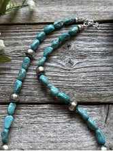 Load image into Gallery viewer, Sterling Silver Blue Turquoise W Pearls Bead Necklace 18 inch