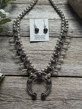 Load image into Gallery viewer, Mini Squash Blossom Sterling Silver Purple Spiny Oyster Shadow Box Necklace Set