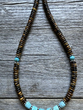 Load image into Gallery viewer, Southwestern 925 Sterling Silver Blue Turquoise Tigers Eye Bead Necklace 18 inch