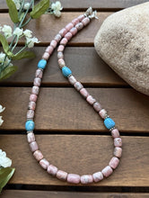 Load image into Gallery viewer, Sterling Silver Rhodochrosite Turquoise Bead Necklace. 18 inch. Gift