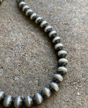 Load image into Gallery viewer, 8mm 30 Inch 925 Sterling Silver Oxidized Pearls Bead Necklace Southwestern