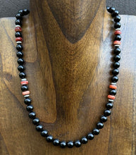 Load image into Gallery viewer, Sterling Silver Black Onyx Red Spiny Oyster Bead Necklace. 18 Inch Gift