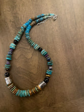 Load image into Gallery viewer, Sterling silver blue green turquoise graduated necklace 22 inch