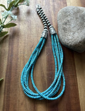 Load image into Gallery viewer, Sterling Silver Multi Strand Blue Turquoise Bead Necklace. 18 inch