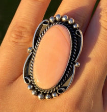 Load image into Gallery viewer, Navajo Handmade Sterling Silver Pink Conch Adjustable Ring Etta Enditto Gift