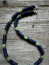 Load image into Gallery viewer, Sterling Silver Lapis Green Turquoise Bead Necklace. 18 Inch