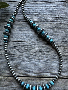 Sterling Silver Blue Turquoise W Pearls Bead Necklace. 20 inch