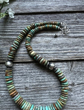 Load image into Gallery viewer, Sterling Silver Graduated Green Turquoise Bead Necklace. 18 inch