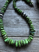 Load image into Gallery viewer, Sterling Silver Green Turquoise Nuggets Bead Necklace. 20 inch