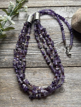 Load image into Gallery viewer, Sterling Silver Multi Strand Stone Purple Pearls Bead Necklace. 32 inch